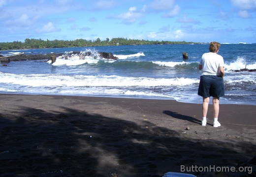 Hana beach, note the black sand made from volcanic rock