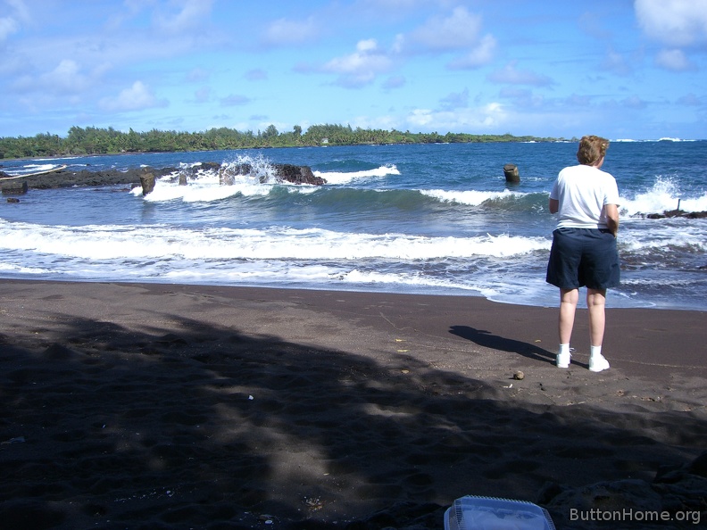 Hana beach, note the black sand made from volcanic rock