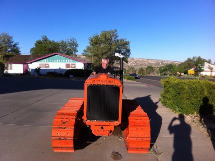 Test driving the tractor at the Prospector Inn in Escalante UT