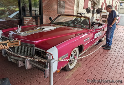 Elvis pink caddie in front of the Tallahassee Automobile Museum