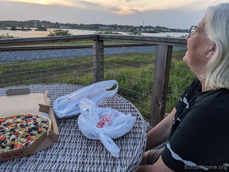 pizza on the San Sebastian River behind the hotel