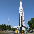Saturn IB with the Saturn V in the background