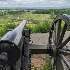 view from a cannon as it sat when defending Little Round Top