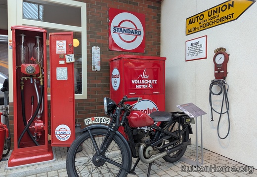 DKW motorcycle at pump